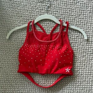 Red Rhinestone Embellished Women's Top